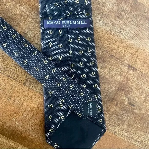 Vintage Beau Brummell Black gold Horsebit neck tie
